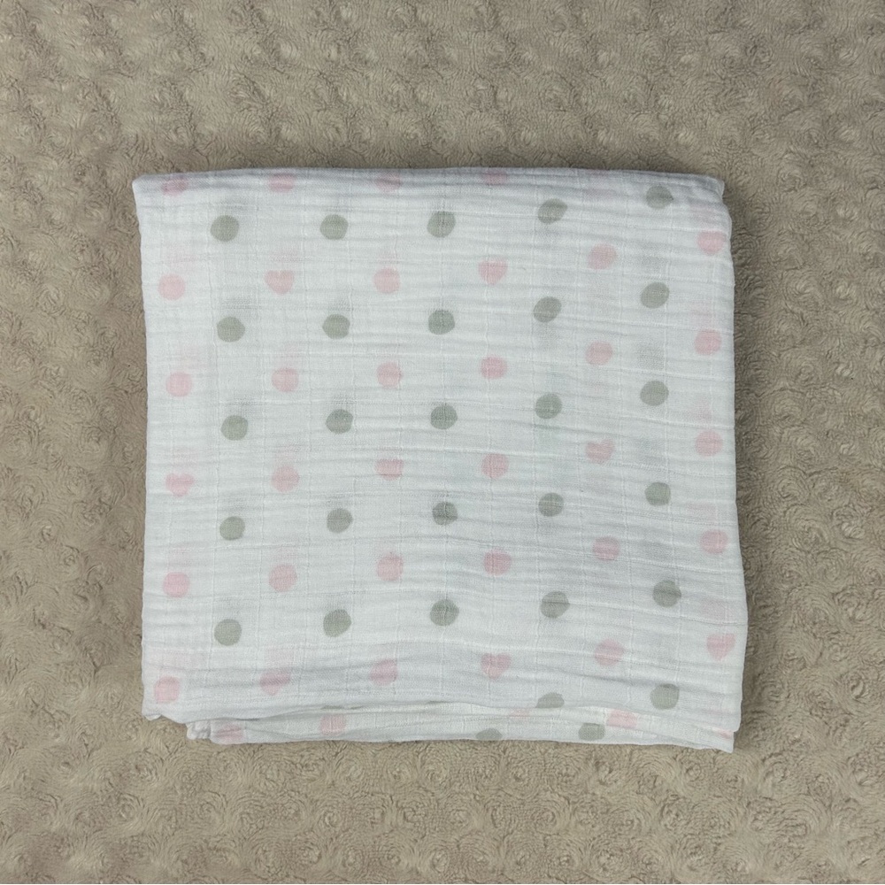 Swaddle Designs Pink Gray Polka Dots Hearts Baby Swaddle Blanket White Muslin